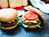 Lentil Mushroom Cheeseburgers made with Sun-Dried Tomato Pesto Cashew Cheez