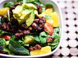 BBQ Tofu, Edamame & Pineapple Spinach Salad with Nectarine Balsamic Dressing