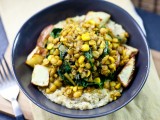 Curried Lentils, Corn, & Chard with Roasted Potatoes