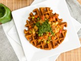 Chana Masala Waffles with Samosa Potatoes and Cilantro Mint Chutney