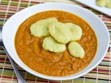 Curried Acorn Carrot Soup with Avocado Naan “Croutons”