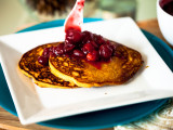 Persimmon Cornmeal Pancakes with Maple Cranberry Sauce