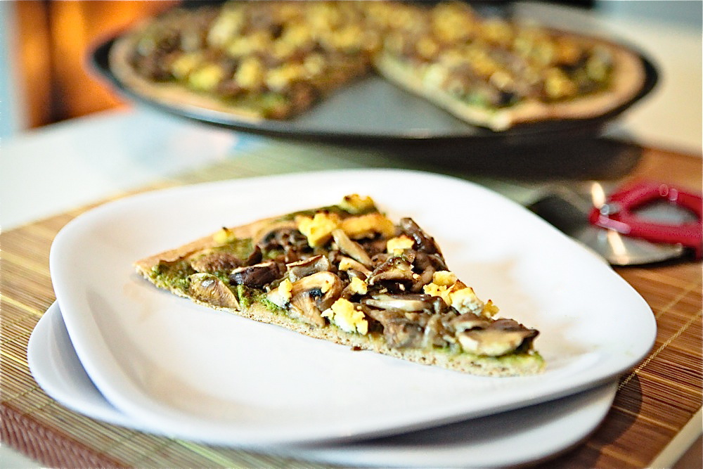 Wild Mushroom Pistachio Pesto Pizza with Tofu Chevre