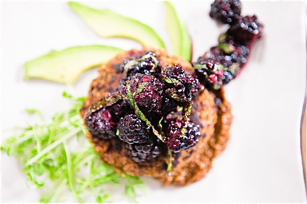 Black-Eyed Pea Mole Cakes with Blackberry Mint Salsa