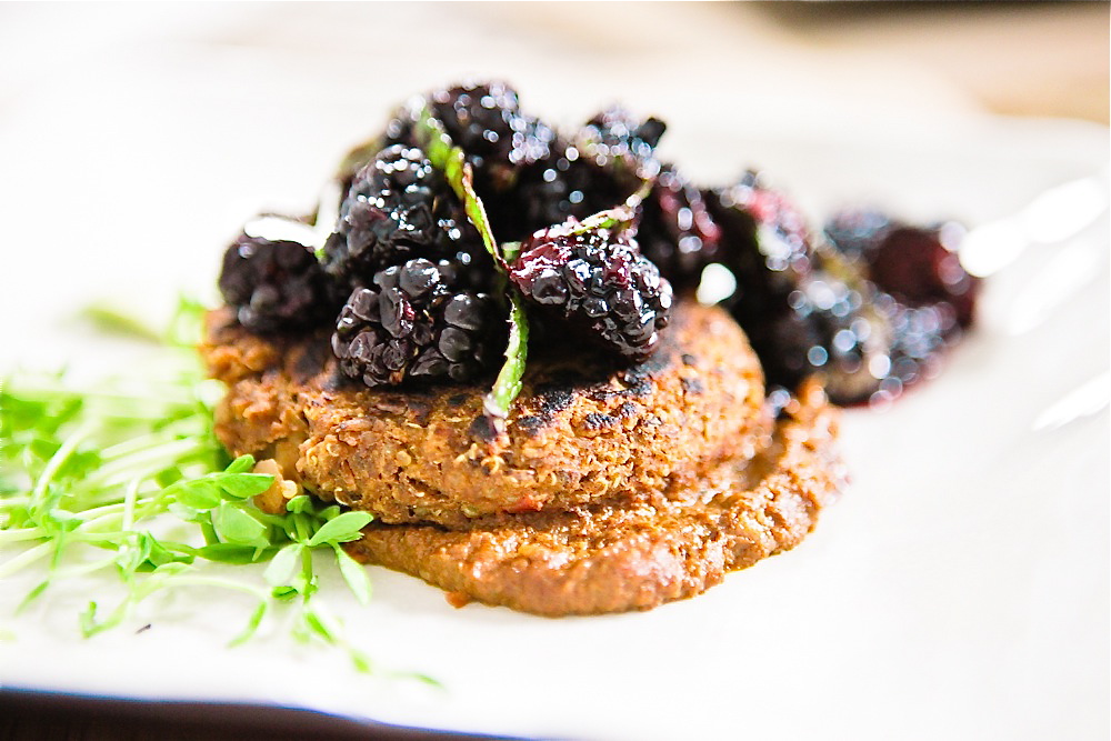 Black-Eyed Pea Mole Cakes with Blackberry Mint Salsa