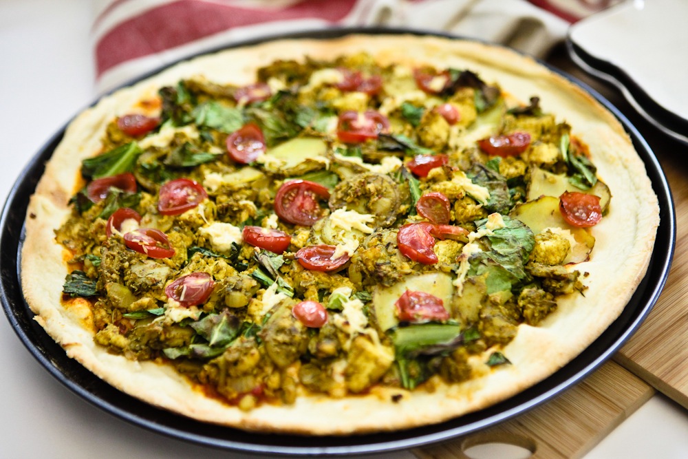 Taters 'n' Greens Tofu Scramble Pizza 