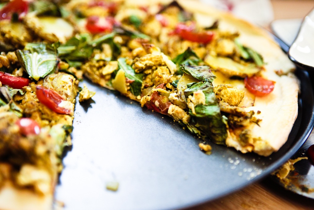 Taters 'n' Greens Tofu Scramble Pizza 