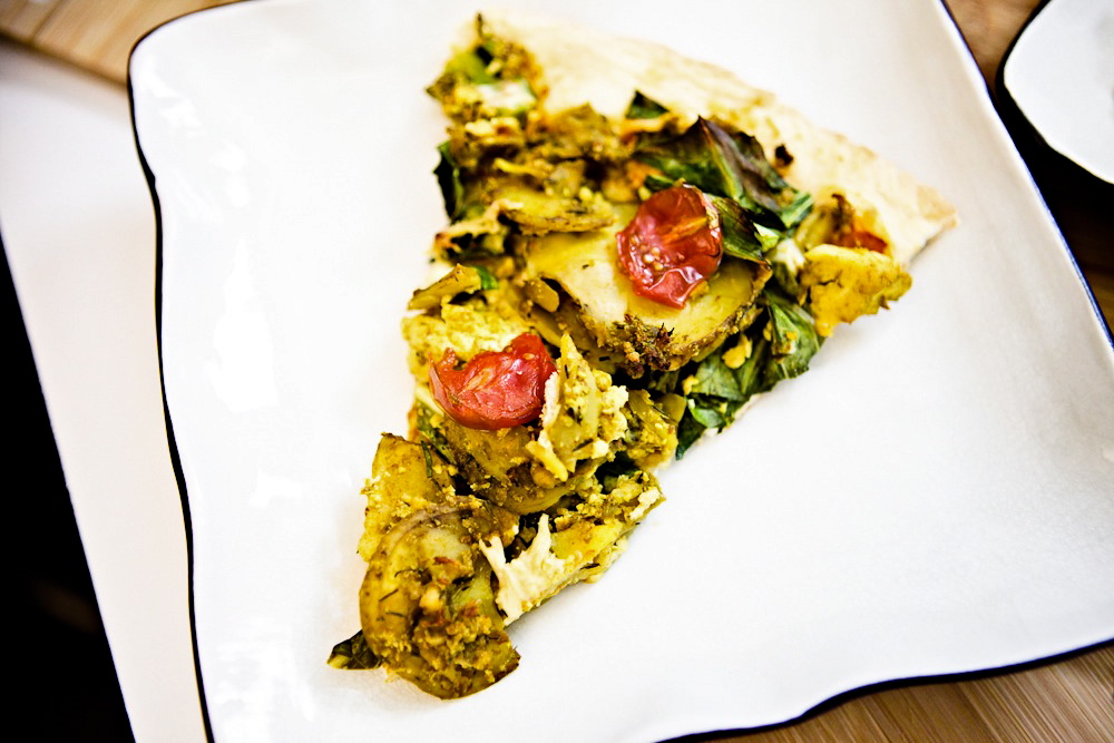 Taters 'n' Greens Tofu Scramble Pizza 