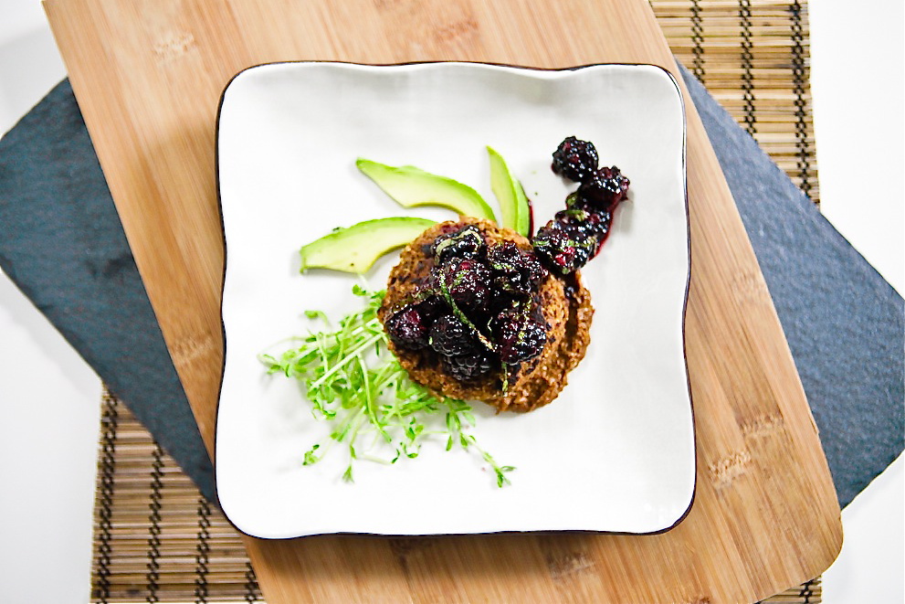 Black-Eyed Pea Mole Cakes with Blackberry Mint Salsa