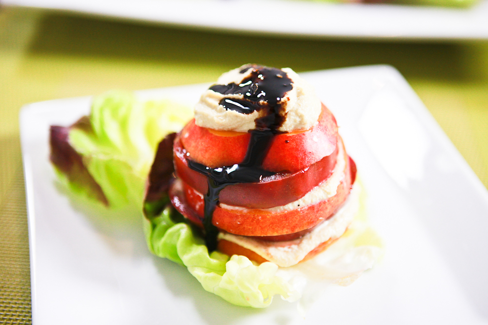 Tomato Nectarine Salad with Roasted Garlic Cashew Ricotta 