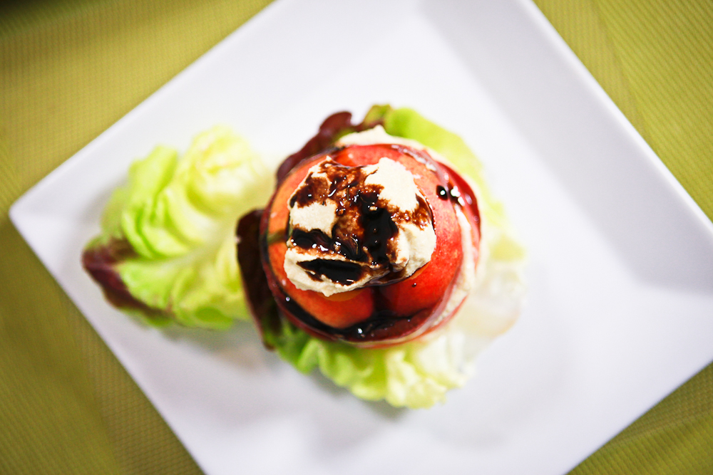 Tomato Nectarine Salad with Roasted Garlic Cashew Ricotta 