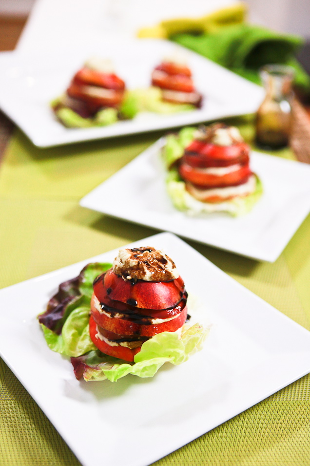 Tomato Nectarine Salad with Roasted Garlic Cashew Ricotta 