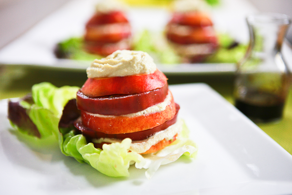 Tomato Nectarine Salad with Roasted Garlic Cashew Ricotta 