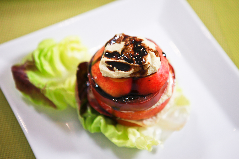 Tomato Nectarine Salad with Roasted Garlic Cashew Ricotta 