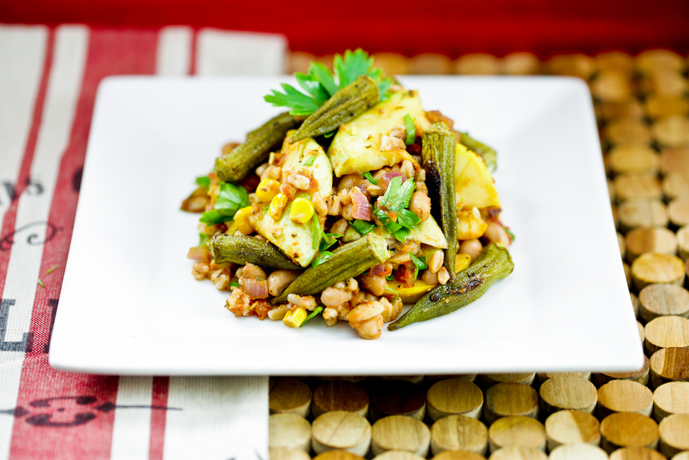 Okra, Black-Eyed Pea & Farro Bowl 