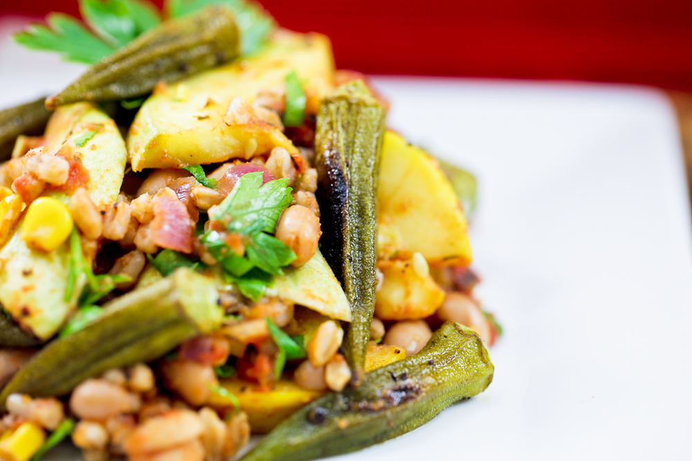 Okra, Black-Eyed Pea & Farro Bowl 