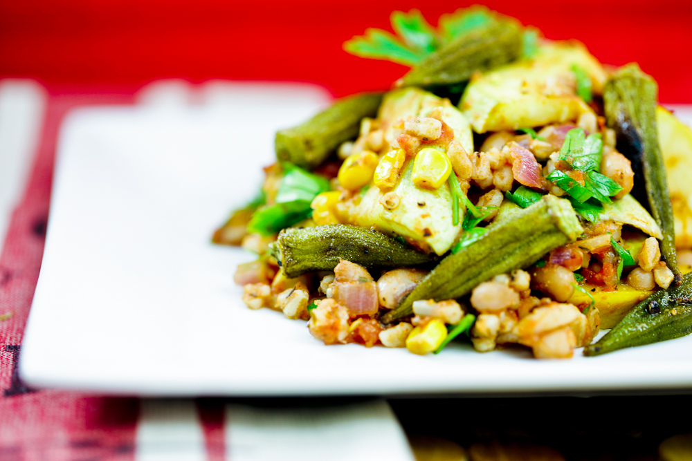 Okra, Black-Eyed Pea & Farro Bowl 