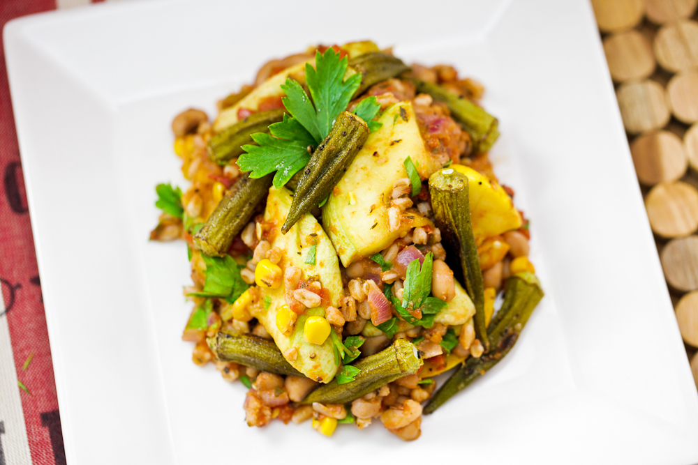 Okra, Black-Eyed Pea & Farro Bowl 