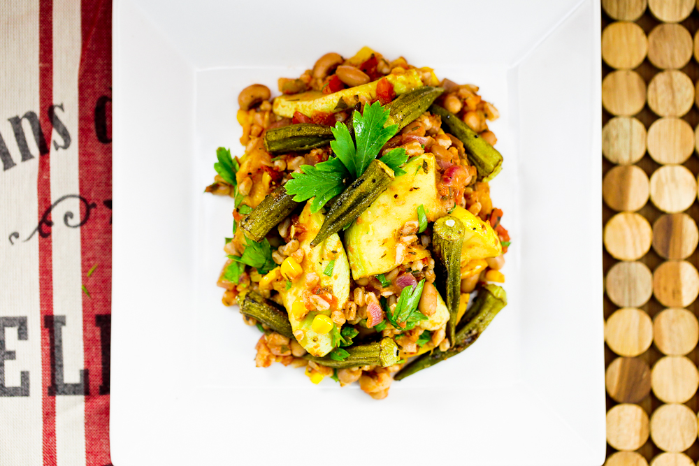 Okra, Black-Eyed Pea & Farro Bowl 