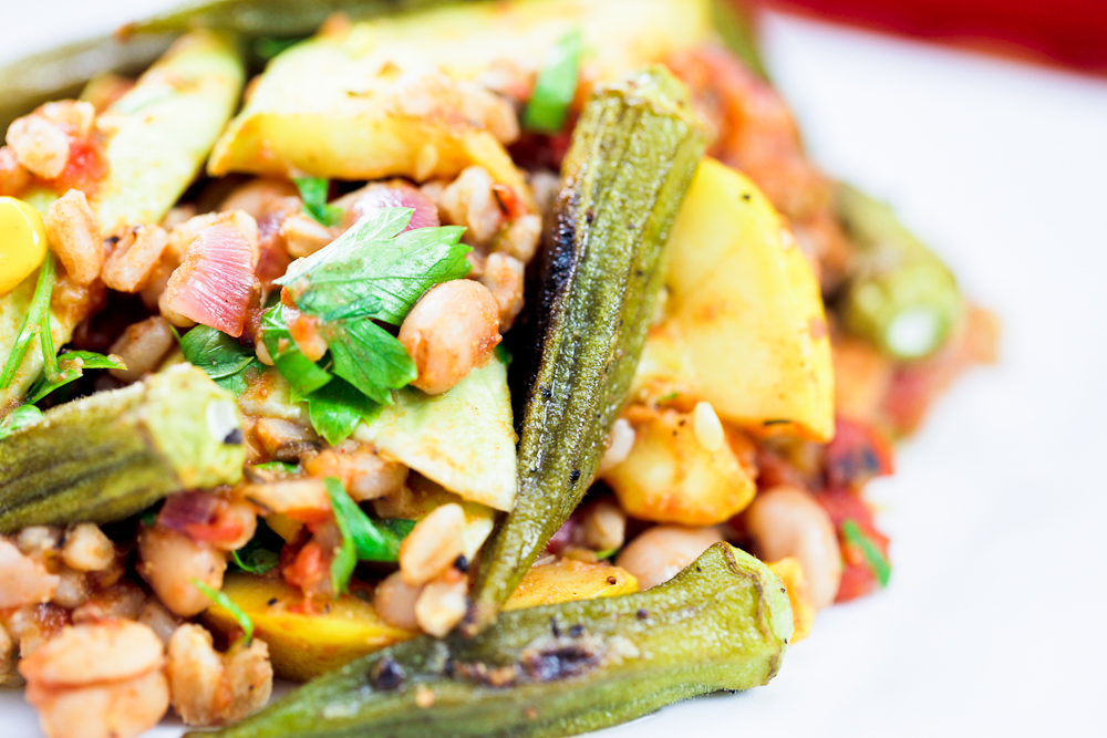 Okra, Black-Eyed Pea & Farro Bowl 