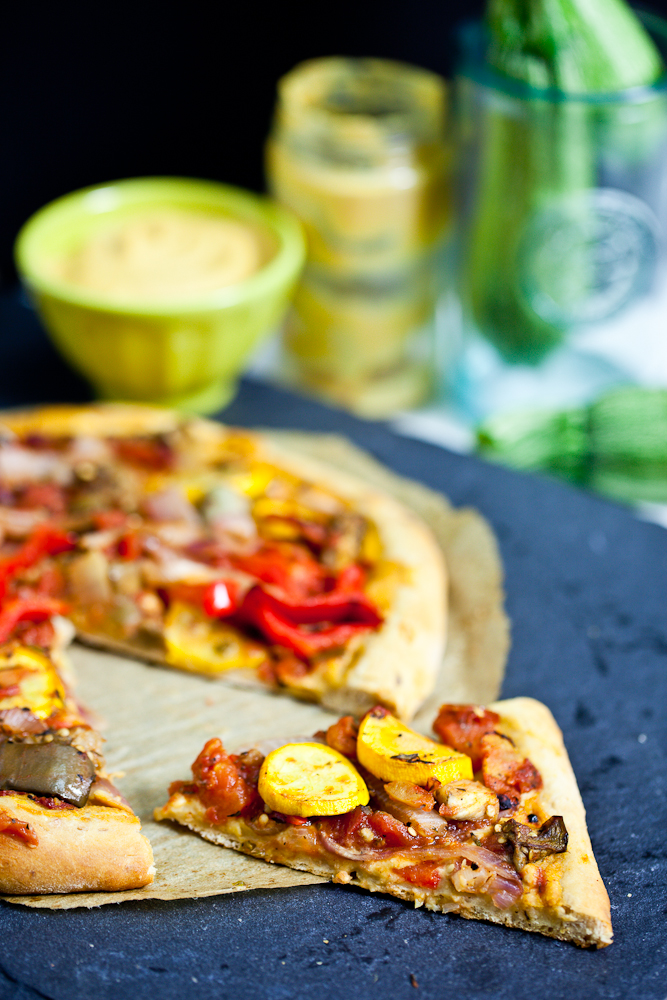 Roasted Ratatouille Pizza with Chickpea Cheese Sauce