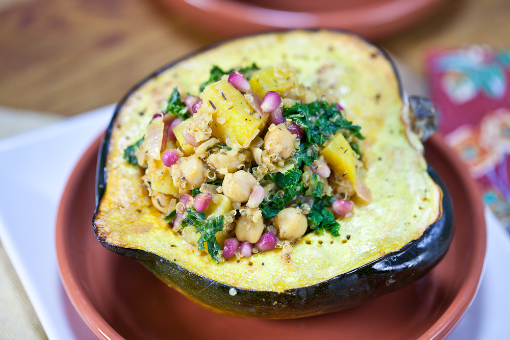 Pomegranate & Chickpea Quinoa Stuffed Squash 