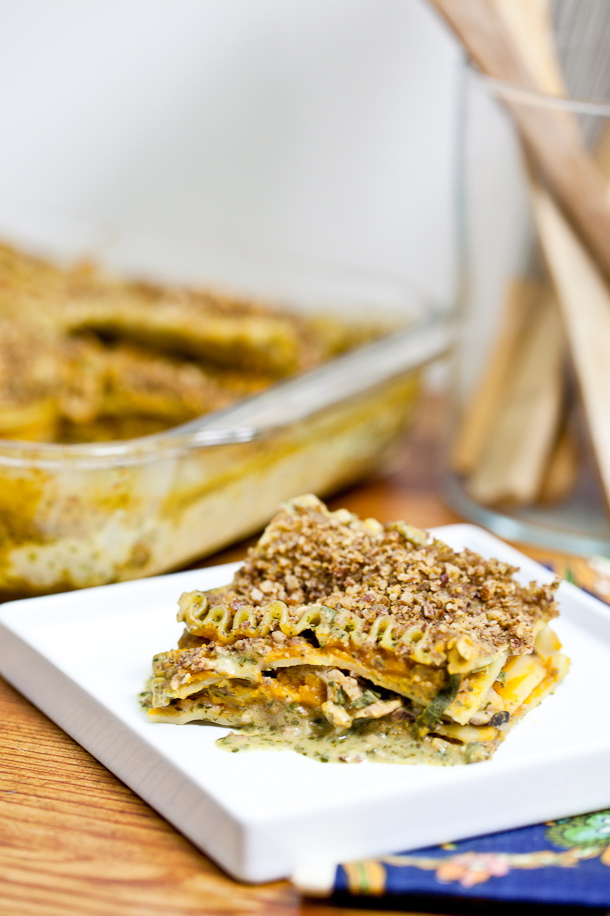 Butternut & Wild Mushroom Lasagna with Pecan Parmesan 