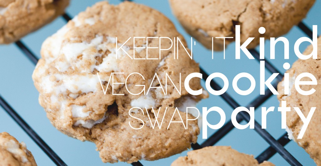 close up of iced cookies on a cooling rack with text overlay "cookie swap party"