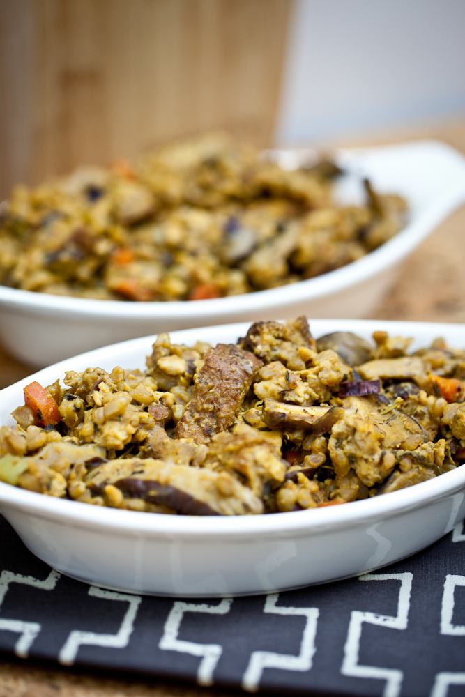 Smoky Tempeh Shiitake Farrotto Stuffing