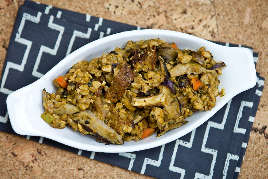 Smoky Tempeh Shiitake Farrotto Stuffing