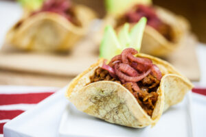 Mini BBQ Soy Curl Taco Bowls with Pickled Onions 4