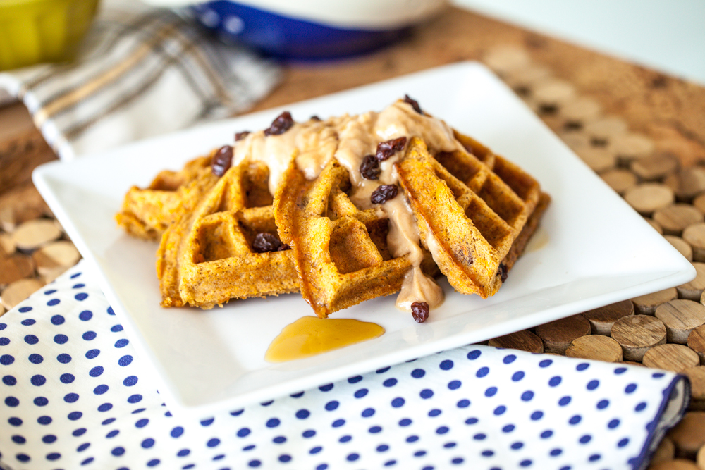 Carrot Cake Waffles with Cinnamon Maple Cream Cheese Spread