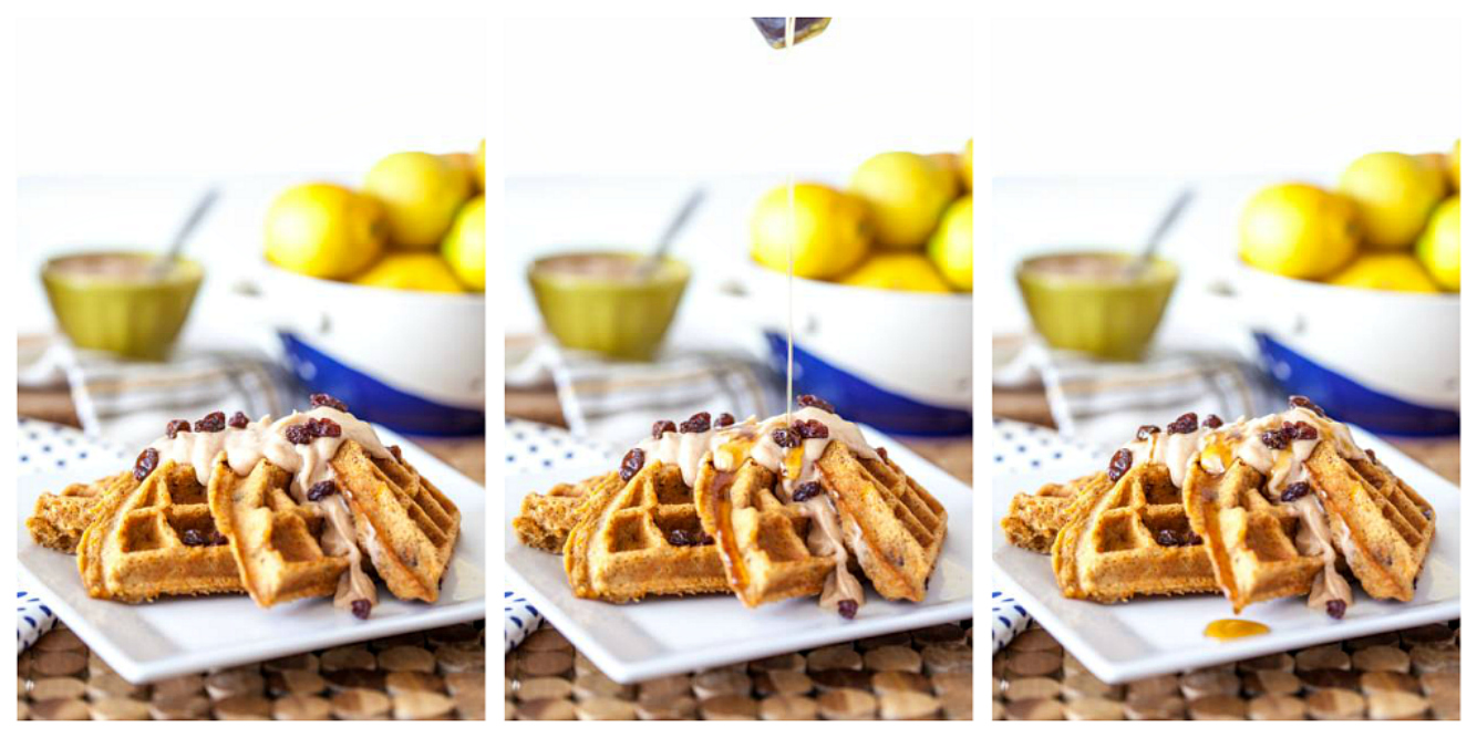 Carrot Cake Waffles with Cinnamon Maple Cream Cheese Spread