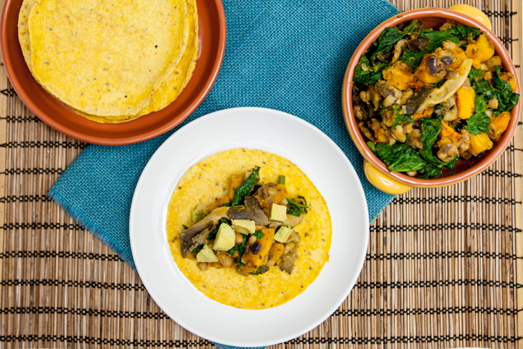 Chanterelle, White Bean & Cheesy Roasted Kabocha Tacos