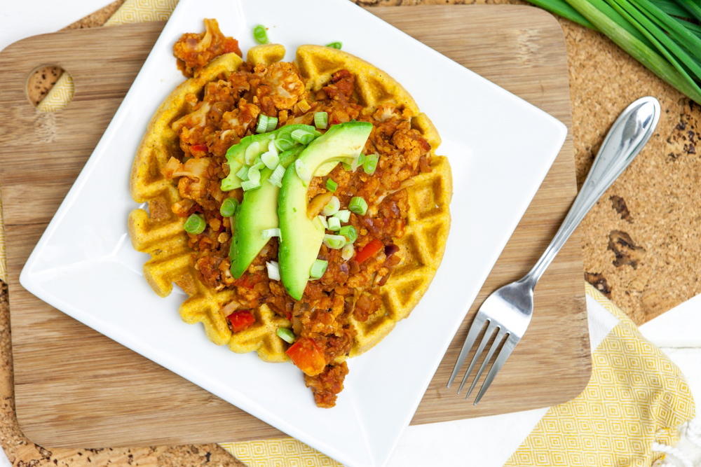 Scallion Cornbread Waffle stuffed with Chili Recipe