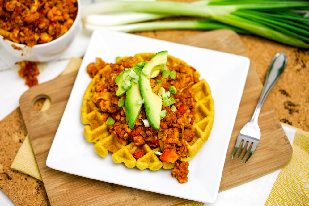 Scallion Cornbread Waffle stuffed with Chili Recipe