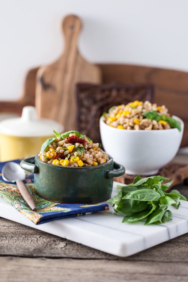 Roasted Corn and Basil Farro Salad