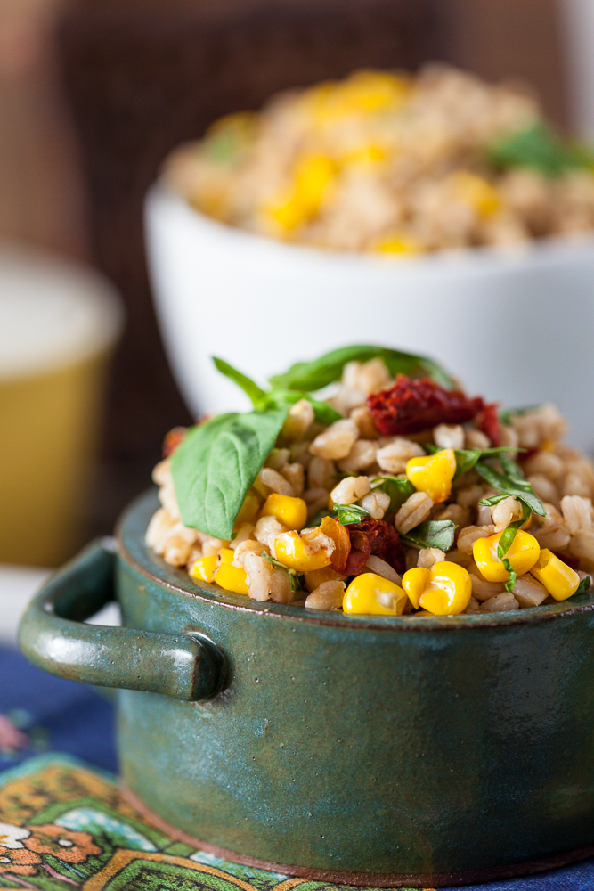 Roasted Corn and Basil Farro Salad