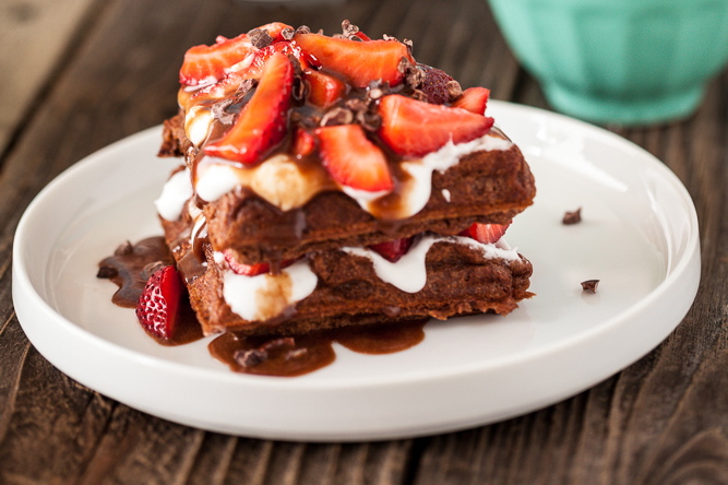 Chocolate Strawberry Shortcake Waffles