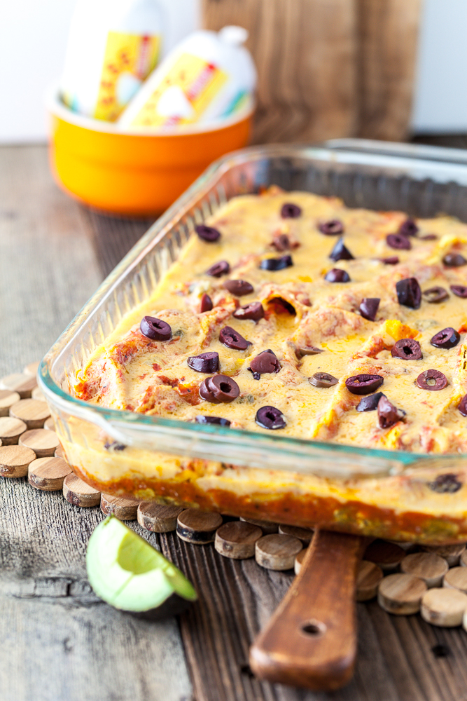 Nacho Cheese Tofu Scramble Enchiladas