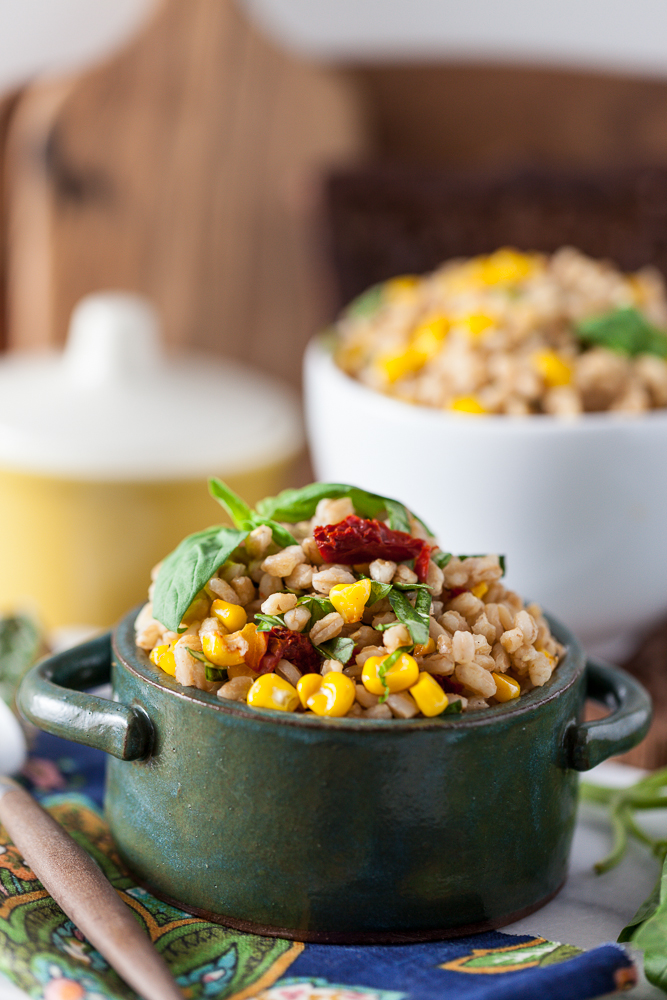 Roasted Corn and Basil Farro Salad