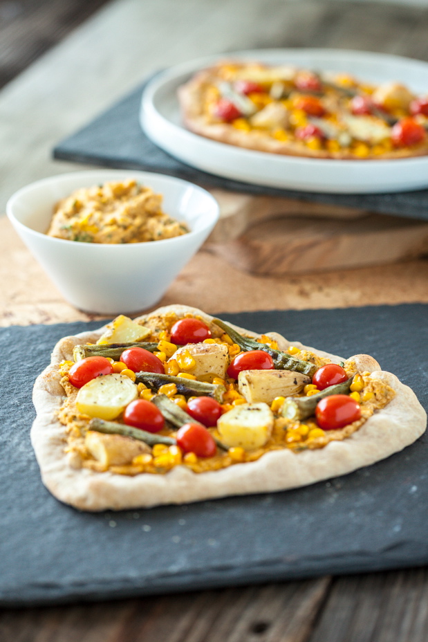 Smoky Sweet Corn Pizza with Roasted Okra & Potato