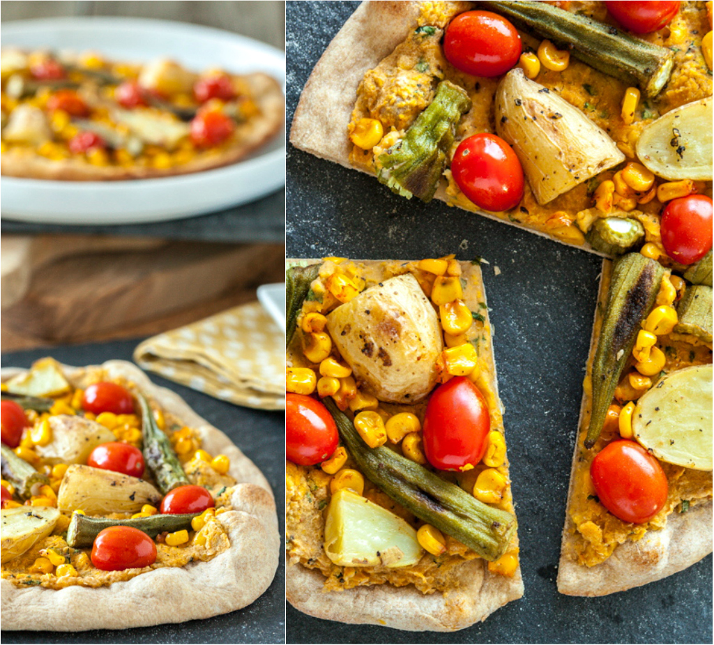 Smoky Sweet Corn Pizza with Roasted Okra & Potato