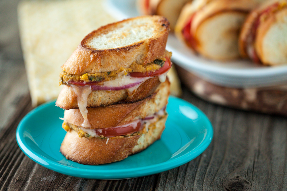 Mini Roasted Corn & White Bean Grilled Cheese Sandwiches with Ancho Chili Cheese Spread