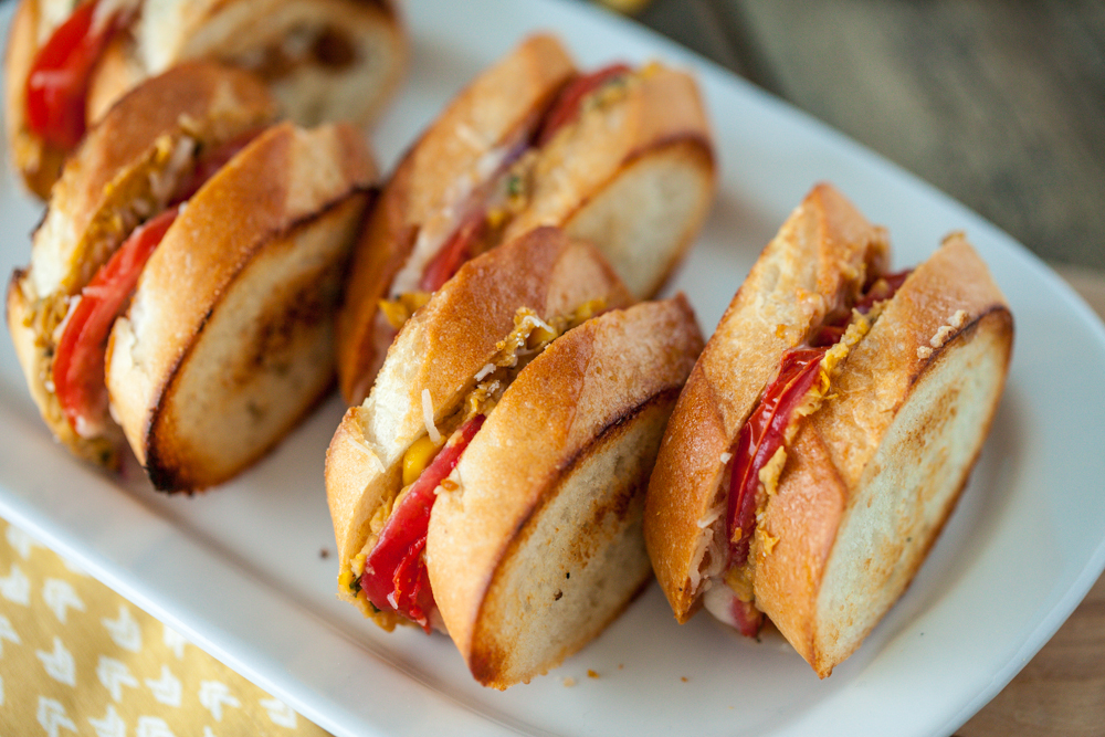 Mini Roasted Corn & White Bean Grilled Cheese Sandwiches with Ancho Chili Cheese Spread