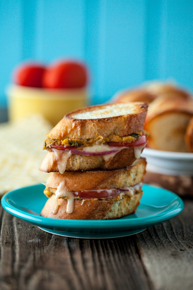 Mini Roasted Corn & White Bean Grilled Cheese Sandwiches with Ancho Chili Cheese Spread