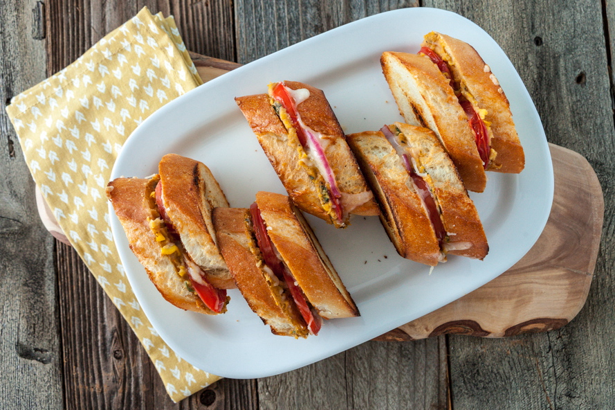 Mini Roasted Corn & White Bean Grilled Cheese Sandwiches with Ancho Chili Cheese Spread