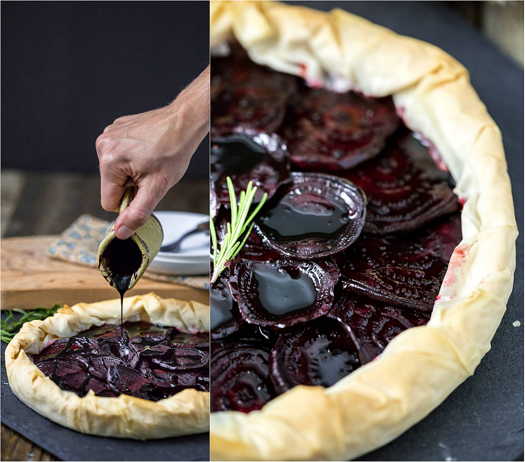 Balsamic Roasted Beet and Rosemary Cashew Cheese Phyllo Tart