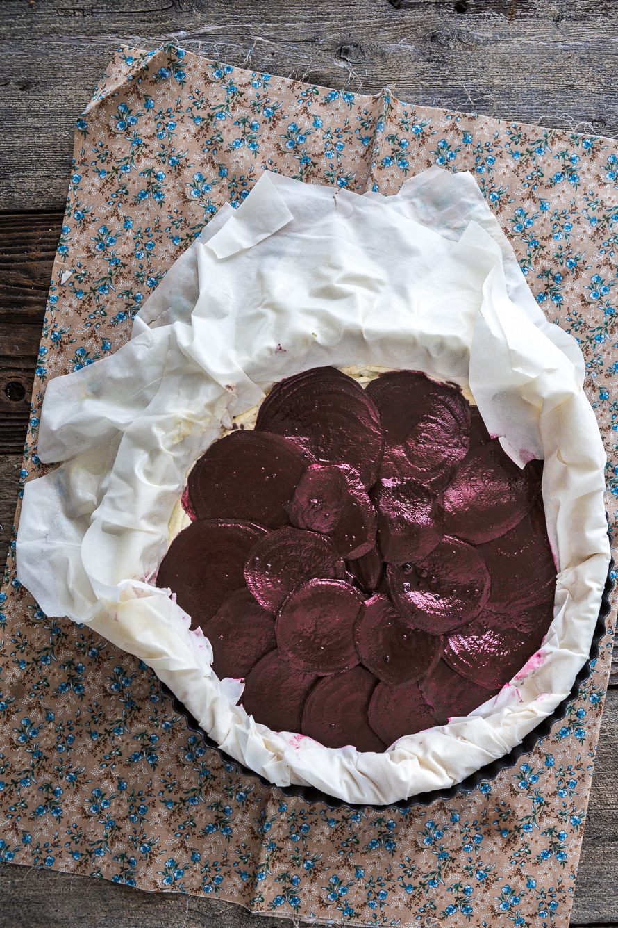 Balsamic Roasted Beet and Rosemary Cashew Cheese Phyllo Tart