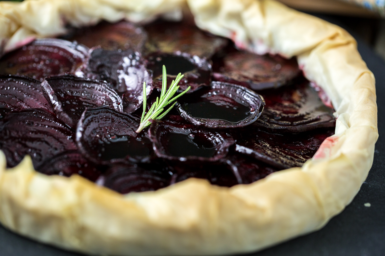 Balsamic Roasted Beet and Rosemary Cashew Cheese Phyllo Tart